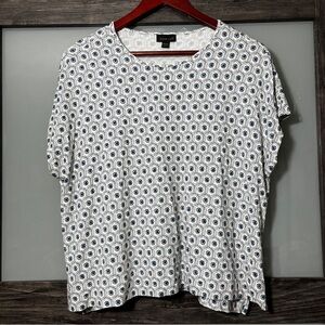 J. Jill Boxy White and Blue Micro Floral Cap Sleeve Top Wearever Collection LP